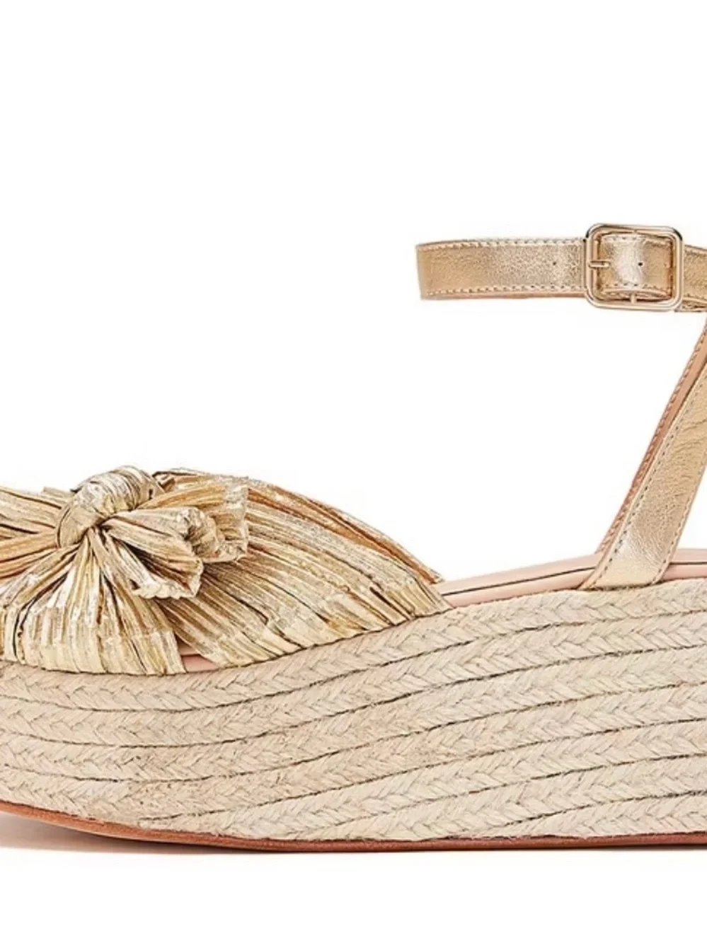 Loeffler Randall Metallic Gold Knotted Bow Espadrille Wedges
